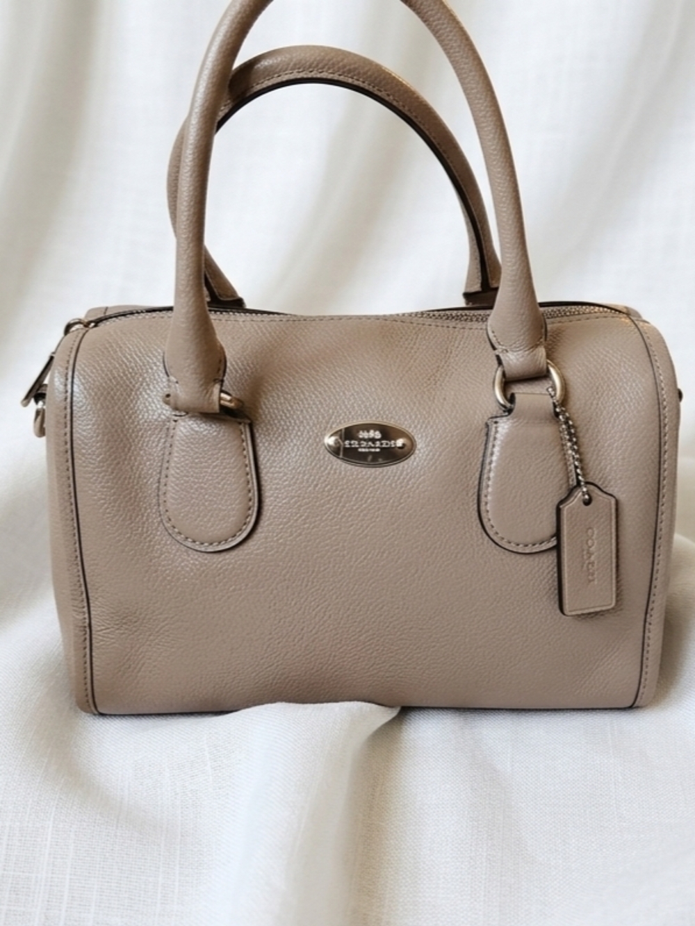 Coach Pebbled Leather Satchel in Taupe